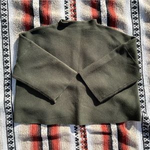 Green Mock-Neck Ribbed Sweater